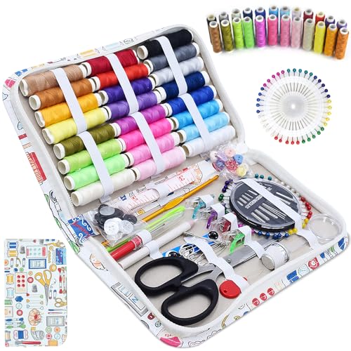 DOUBFIVSY Kit de Costura, 148 Piezas Accesorios de Costura Premium con Funda de Transporte, 24 Hilos de Coser, Costurero Completo para Profesional Viajes, Principiantes, Emergencias, Regalo