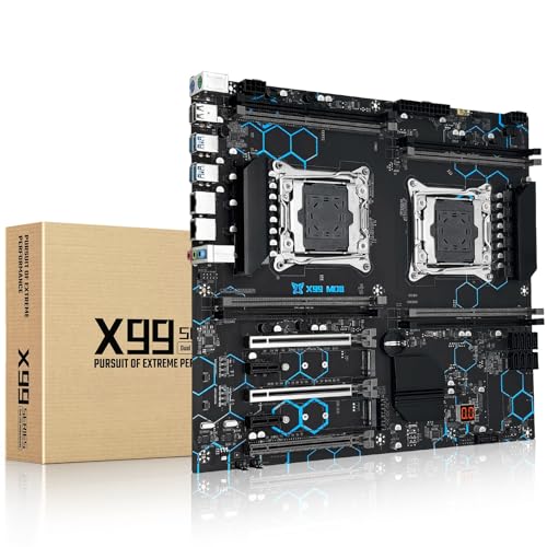 MACHINIST X99 Dual CPU Motherboard LGA 2011-V3, for Intel Xeon E5 v3 v4 CPU Processor, DDR4 Max Support 256GB, Gigabit LAN, PCIe 3.0, NGFF/NVME M.2, SATA 3.0, USB 3.0, E-ATX Server PC Mainboard