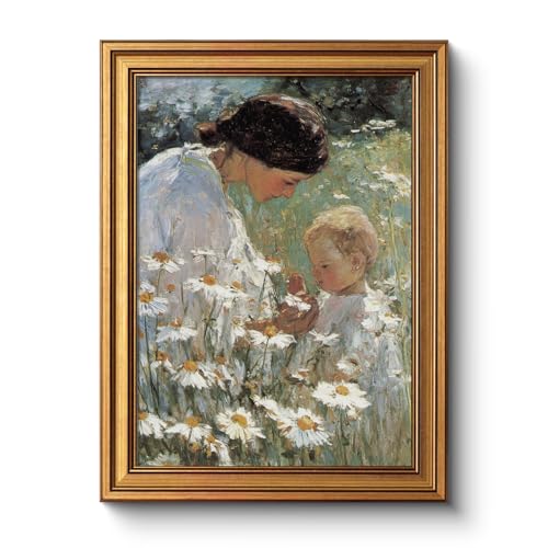 Antique Gold Frame Mother Child Wall Art 12x16 Impressionist Daisy Painting