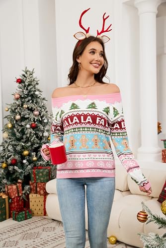 Image of LUBOT Ugly Christmas Sweaters for Women Soft Acrylic Blend Cute Fuzzy Funny Wintertime Holiday Parties Knitted Pullover