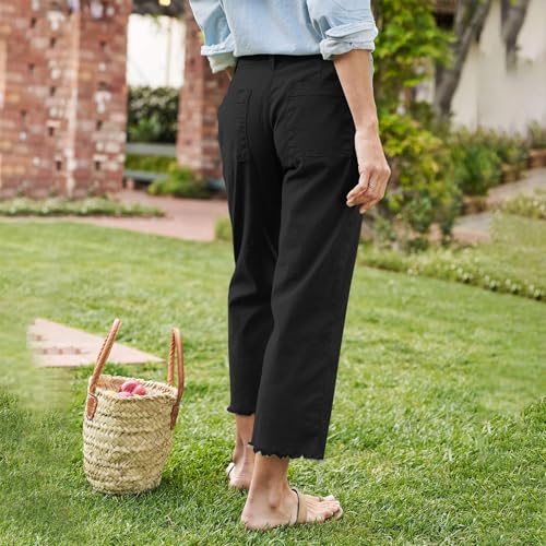 Cotton Linen Cropped Pants Women Straight Leg Capris Summer Business Casual Cargo Pants Ankle Length Chino Trousers3