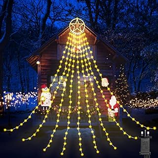 Christmas Lights Outdoor, 357LED Christmas Tree Lights with Topper Star, 8 Modes IP65 Waterproof Christmas Lights with Memory for Party/Garden/Outdoor&Indoor Christmas Decorations (Warm White)