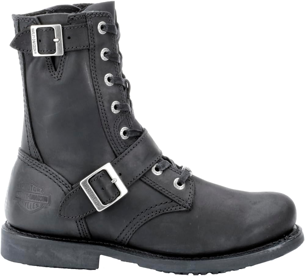 Men's Ranger Black 8-Inch Leather Boots, Side Buckles. D95264