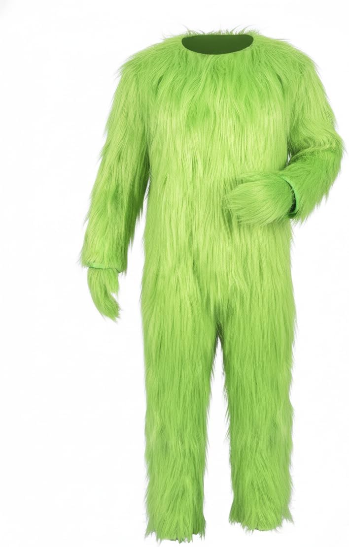 Mens Green Furry Pants Adult Christmas Funny Cosplay Costume Props Green Santa Costume Trousers for Men Women