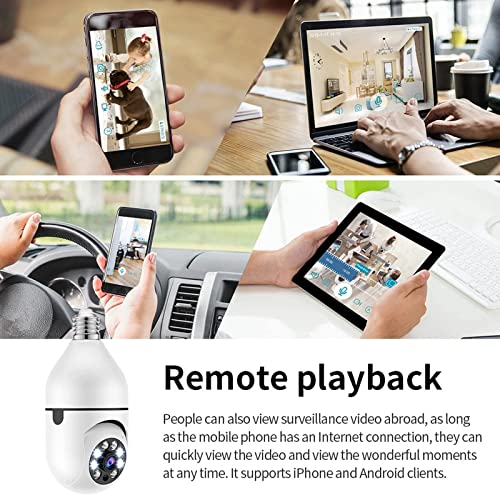 Jaskfly Wifi Wireless Light Bulb Camera With Memory Card, 1080P Home Smart Dome Surveillance Camera 360° Pan/Tilt Security Cameras, 2 Way Audio, Motion Detection & Alarm, Night Vision (With 8Gb Card) #TOP5