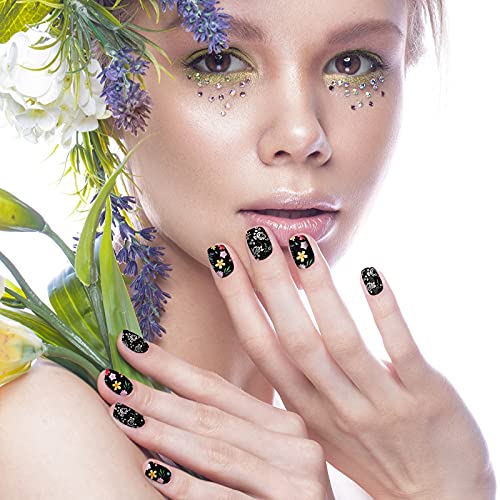 168 Pieces 12 Sheets Full Wraps Nail Polish Stickers Flower Print Self-Adhesive Nail Art Decal Strips Manicure Kits Colorful Flower Full Cover Nail Decal Strips With Nail File (Classic Style) #TOP4