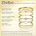ZhiRui 18K Gold Plated Stainless Steel Bangle Bracelet Set for Women - Stackable Waterproof Tarnish Resistant Hypoallergenic Bracelets with White Shell, Roman Numerals, Cubic Zirconia & Heart Design, 2.3 Inches (6cm)