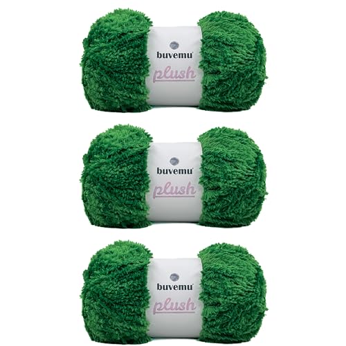 Image of Plush Faux Fur Bulky Yarn, Super Soft Fluffy Fuzzy for Knitting Crocheting Crafting, 100 Gram (3.53 Ounces) 109 Yards (100 Meters) (Forest Green) (3 Skeins)
