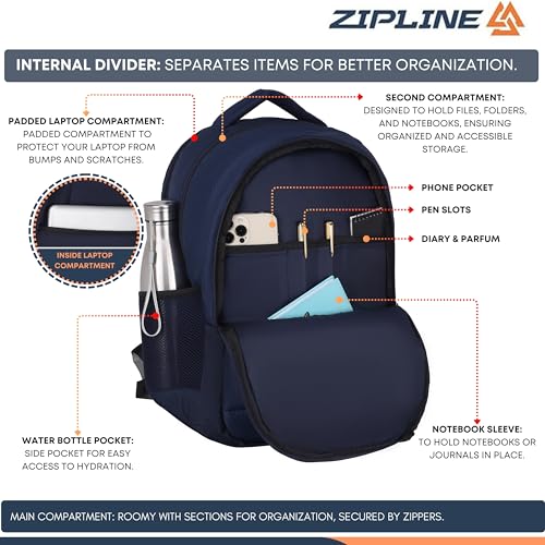 Image of Zipline Casual backpack School bags for boys & Girls |35L Water Resistant backpack bags for women|Stylish,Lightweight,Durable|College bag for boys