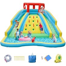 Olakids Inflatable Water Slide, 5 in 1 Bounce House Water Park with 2 Slides Climbing Wall Large Splash Pool Water Gun, Outdoor Jumping Castle Inflatable Obstacle Course for Kids Backyard