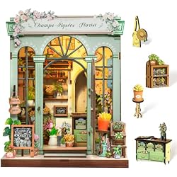 Cutefun Book Nook Kit - DIY Miniature Dollhouse Kit for Adults and Teens, French Flower Shop Mini House Building Kit with LED, 3D Wooden Puzzle for Beginner Creative Gifts (Champs-Élysées Florist)