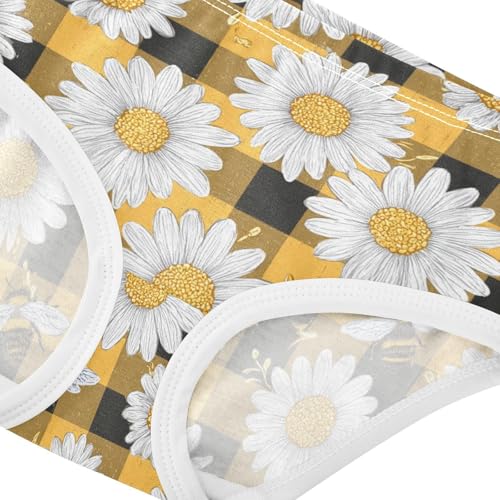 Wusikd White Daisies Yellow Girls' Underwear Cotton Honeybees Checkered Girls Briefs Soft Toddler Underwear 2T4