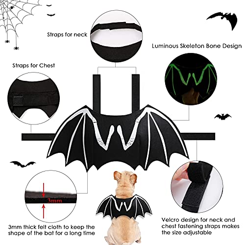 Itessy Dog Halloween Costumes, Cool Luminous Skeleton Bone Bat Wings Cosplay Cat Pets Costumes Dress Up Apparel Accessories For Kitten Puppies, M #TOP1