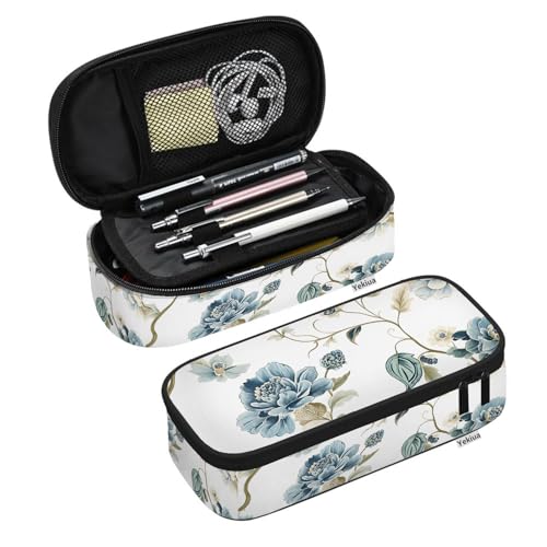 Image of Yekiua Flowers Pencil Case Ethnic Japanese Floral Big Capacity Pencil Pouch Office College Makeup Bag