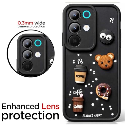 Image of Bintage CASE Cute Fun Taddy Cartoon 3D Ball Bear Milk Cake Coffee Silicon Case Full Body & Camera Protection Back Cover Compatible for Realme Narzo 90x - Black