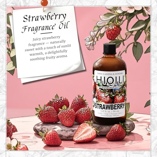 Image of HIQILI Strawberry Fragrance Oil, DIY Fruity Scent Perfume - 5.07 Fl Oz | Suitable for Diffuser Use, Great for Candle, Soap, Body Butter Making, Long-Lasting Aroma, Graduated Dropper Included