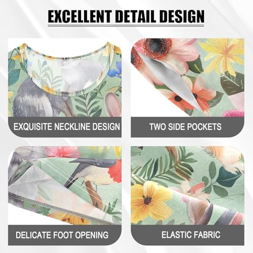 ALAZA Animal Bird Rabbit Blossom Pajamas Short Sleeve 2 Piece Sleepwear Top and Bottom Pajama Set Unisex4