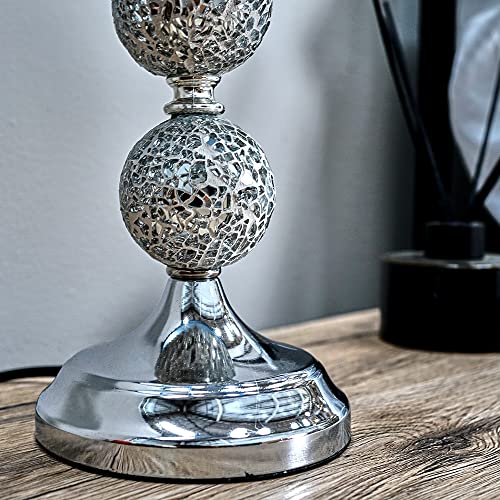 Modern Decorative Chrome & Mosaic Crackle Glass Table Lamp with a Grey Shade
