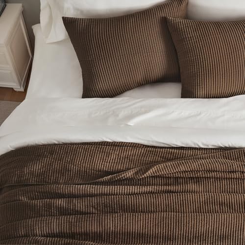 Image of EVERGRACEHOME Cotton Coverlet Set King Size 3 Pieces, Lightweight Soft Ribbed Matelasse Bedspread Quilt Set, Cozy Oversized Quilted Bedding Set with 2 Pillow Shams for All Seasons, Sienna Brown