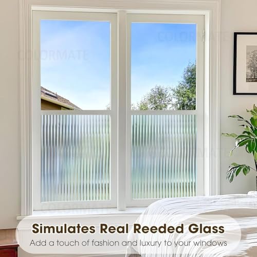 Image of COLORMATE Premium Vinyl Stained Frosted Fluted Window Glass Film (18x36 Inch) - Self-Adhesive Wallpaper Sticker Opaque Tint for Window Glass Privacy Cover, Door, Office, Home.| Anti-UV. 3D Fluted