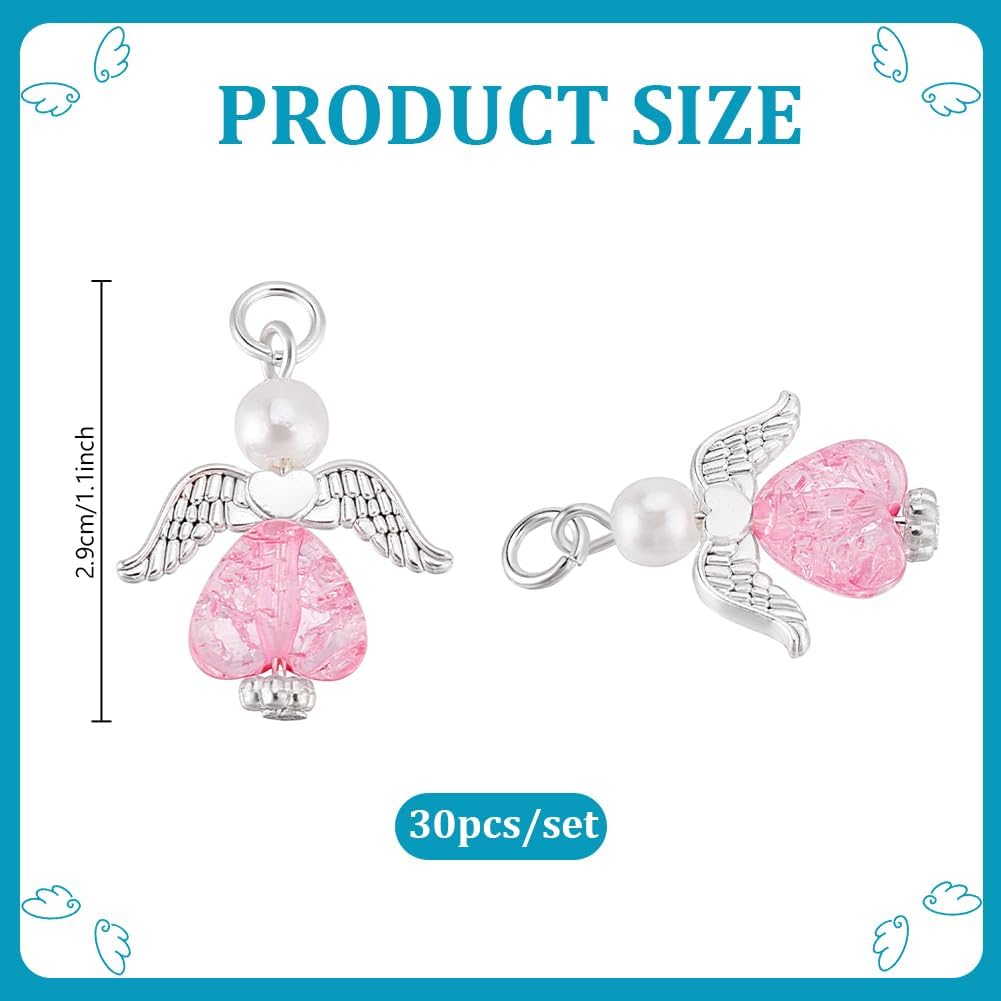 PH PandaHall 30pcs Angel Charms Heart Angle Wing Charms Imitation Pearl Dangles Silver Angel Wing Pendants Angle Pendants with Jump Rings for Jewelry Making Necklace Earrings Keychains - Image 3