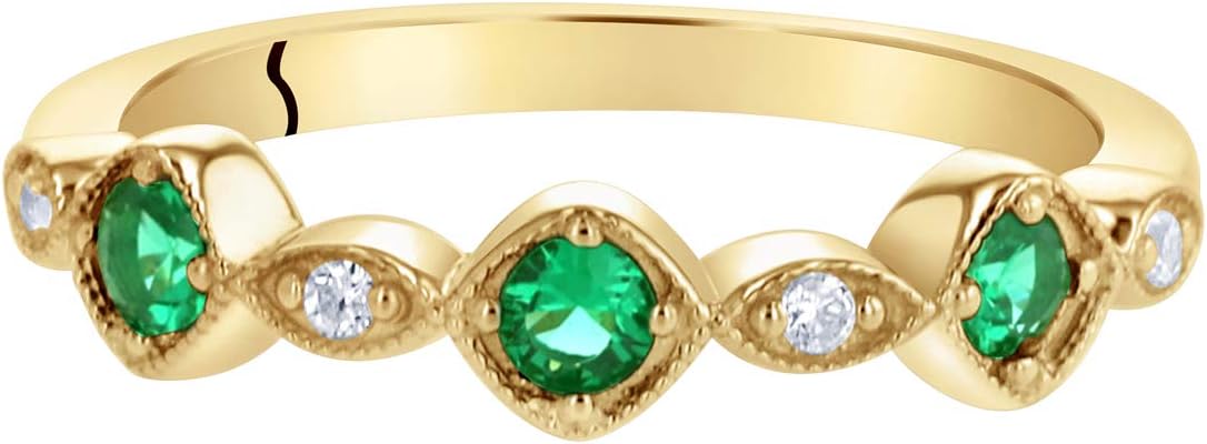 PEORA 925 Sterling Silver Stackable Ring with Created or Simulated Gemstones, 2mm Marquise and Round Band for Women, Sizes 5 to 9