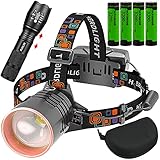 Super bright Headlamp 20000 Lumen LED Tactical Flashlight Set,with 4x18650 Rechargeable Battery and...