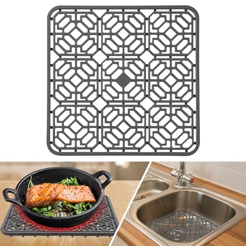 Meet You Silikon SpüLbeckenmatte, 30x30x1.2cm, Hitzebeständig, Rutschfest, Zuschneidbar, Grau, Wabenförmiges Design, Silikon Material, SpüLbecken Schutz