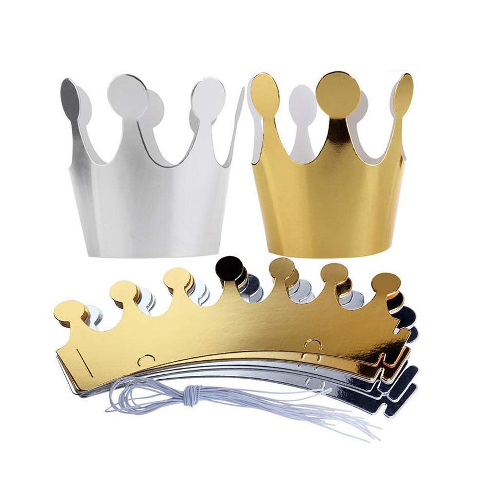 20 Pcs Birthday Party Hats, Crown Paper Cap for Kids Adult Birthday Party Festivals Photo Prop Decorations (10pcs gold +10pcs silver)