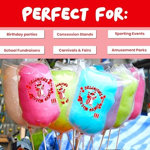 Image of Perfectware Cotton Candy Bags with Clown Design. Includes Twist Ties- Pack of 100ct