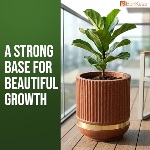 Image of BonKaso 14 Inch Tower Plant Pot for Indoor & Outdoor | Modern Lightweight Polymer Planter | Weather, UV & Frost Resistant | Ideal for Living Room, Balcony, Office & Nursery (Antique Brown)