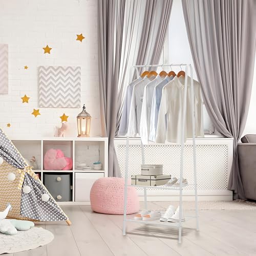 Youyijia Kleiderständer Garderobenständer Garderobe 2 Ablagen für Schuhe und Boxen Metallgestell platzsparend ideal für Schlafzimmer Flur und Büro Weiß