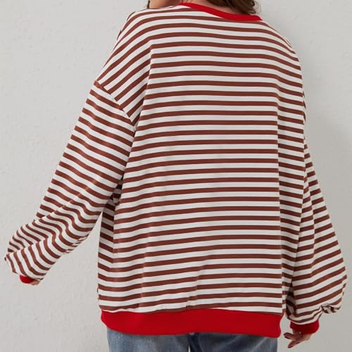 Commencu Womens Stripes Color Block Sweatshirts Crewneck Pullover Tops Loose Long Sleeve Casual Streetwear for Fall Winter4