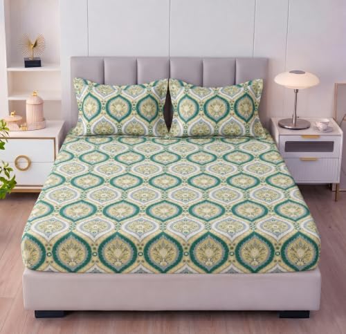 Image of BSB HOME 240 TC Premium Double Bed Fitted Bedsheet, Soft Comfortable Stretchable Mattress Sheet with Elastic Fitted Corners, Durable Easy Care Bedding, 72 x 72 + 10 Inches(183x183+25 cm) - Teal Green