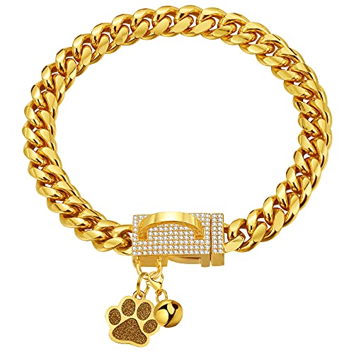 Dog-Chain-Collars-Gold-Dog-Collar-10mm-Cuban-Link-Dog-Collar-Stainless-Steel-Cuban-Link-Dog-Collar-with-CZ-Diamond-Buckle-Bling-for-Puppy-Small-Medium-Large-Dogs-includes-Dog-tag-Bell10 - Cucciolini Doodles   Dog-Chain-Collars-Gold-Dog-Collar-10mm-Cuban-Link-Dog-Collar-Stainless-Steel-Cuban-Link-Dog-Collar-with-CZ-Diamond-Buckle-Bling-for-Puppy-Small-Medium-Large-Dogs-includes-Dog-tag-Bell10