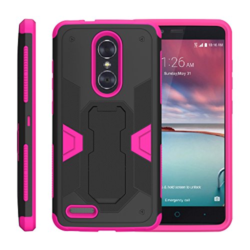 TurtleArmor | Compatible with ZTE ZMax Pro Case | ZTE Blade X Max Case [Clip Caliber] High Impact Shockproof Silicone Armor Kickstand Holster Belt Clip Pink Case - Pink