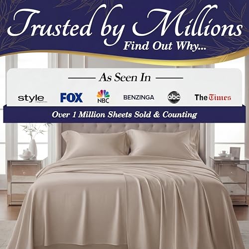 Image of DECOLURE 100% Viscose Derived from Bamboo Sheets Twin Size - Luxury 3 Pc Naturally Cooling Sheets, Ultra Soft Bed Set - Deep 17 inch Pockets, Durable Double Stitching, Oeko Tex Standard (Taupe)