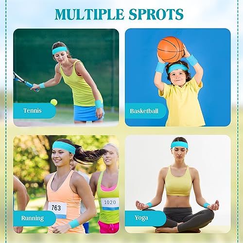 Image of Neon Sweatbands and Wristbands Bulk, Cotton Sports Headbands for Team Spirit, School Field Day, 80s 90s Party, Soccer Fan Accessories, Gym, Cheer and Group Events