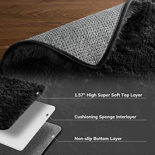 Ophanie Black Area Rugs for Bedroom Living Room, 4x6 Fluffy Fuzzy Shag Shaggy Carpet Soft Plush Furry Bedside Rug, Indoor Floor Rug for Kids Girls Boys Home Decor Aesthetic, Dorm Nursery - Image 5