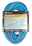 Southwire Outdoor Extension Cord - Reliable High-Visibility Power Solution - Waterproof Vinyl Jacket - Reinforced Plug - Made in the USA - 12/3 SJTW - Blue & Red - 50 Feet