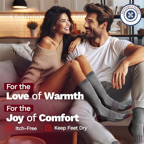 Image of Buttons & Pleats Wool Socks for Men & Women Merino Thermal Warm Cozy Winter Boot Sock