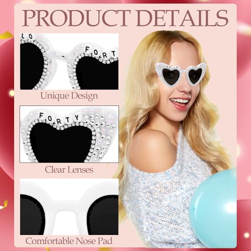 40th Birthday Decorations for Women，Hello Forty Birthday Sunglasses and Sash Set for Bday Dress Outfit Deocr Accessories Gifts4