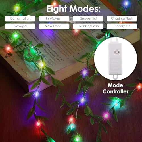 Image of MIRADH Diwali Fairy Lights Leaf Curtain String Light, 180 LED Artificial Leaf Vine with 8 Modes for Diwali, Navratri, Christmas & New Year Home & Party Decor (10x3 ft) (2, Multicolor)
