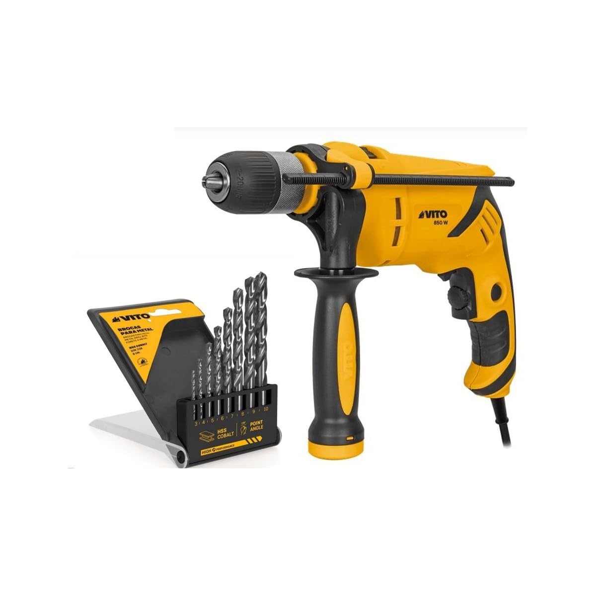 Wiertło udarowe 850W VITO + wiertła stalowe 8 sztuk 13mm uchwyt samozaciskowy SOFT GRIP