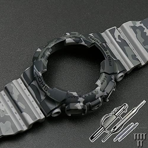READY MART - Watchbands - Camo Resin Strap Case Men's Pin Buckle Watch Accessories for G-SHOCK GA-110 GA-100 GD-120 5146 5081 Waterproof Rubber Strap (Camouflage gray 16mm)
