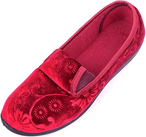 Absolute Footwear - Zapatillas de Estar por casa de Terciopelo. para Mujer, Color Rojo, Talla 40 EU