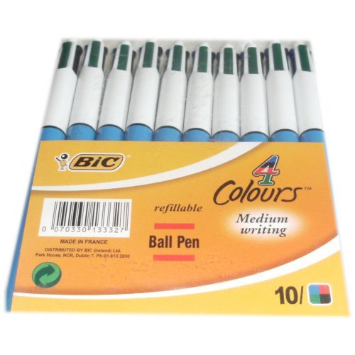 BIC - Penna a sfera, 4 colori, ricaricabile, 10