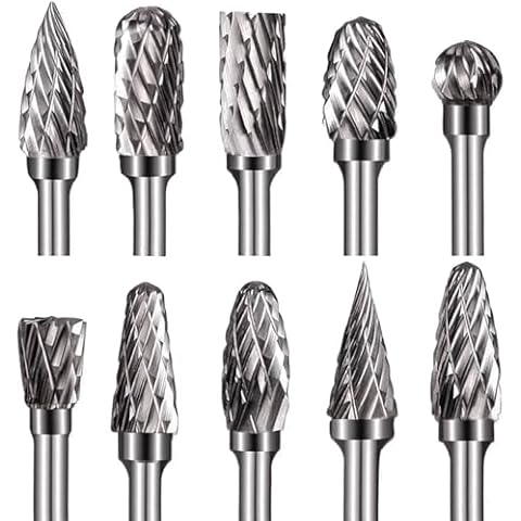 Carbide Burr Set Compatible with Dremel Rotary Tool 10Pcs Die Grinder Bits Rotary File with 1/8" Shank Metal Grinding Bits Wood Stone Carving Cutting Engraving Rotary Tool Accessories Cover