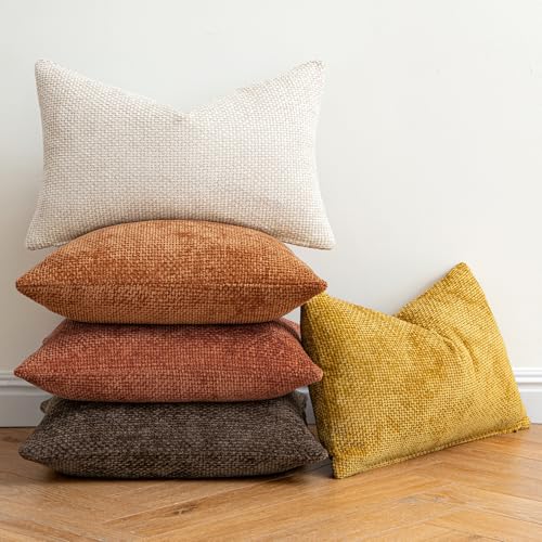 Image of MIULEE Pack of 2 Fall Rust Decorative Pillow Covers 18x18 Inch Soft Chenille Couch Throw Pillows Farmhouse Cushion Covers for Home Decor Sofa Bedroom Living Room