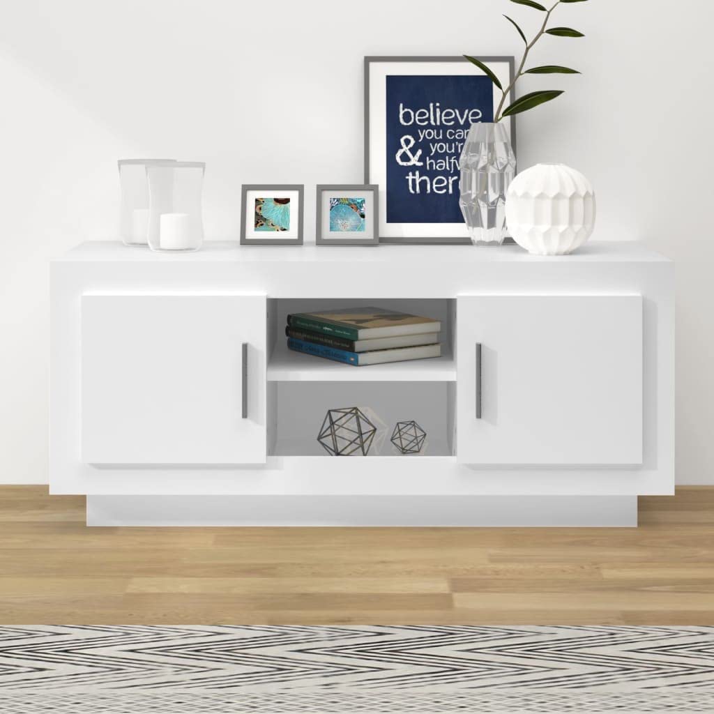 TV-Schrank Weiß 102x35x45 cm Lowboard aus Holzwerkstoff Modernes TV-Board mit Ablagen Fernsehtisch für Wohnzimmer Entertainment-Center Mediaschrank für Konsolen und Media-Player